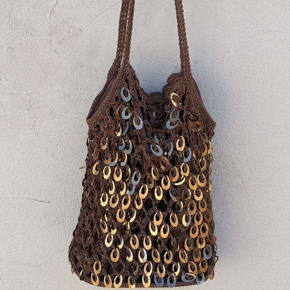 Vintage Handbags - *SOLD* VTG Brown Sparkly Mesh bag